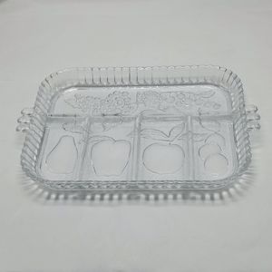 Glass Fruit Serving Tray Clear Oblong Fluted Edges Decorative